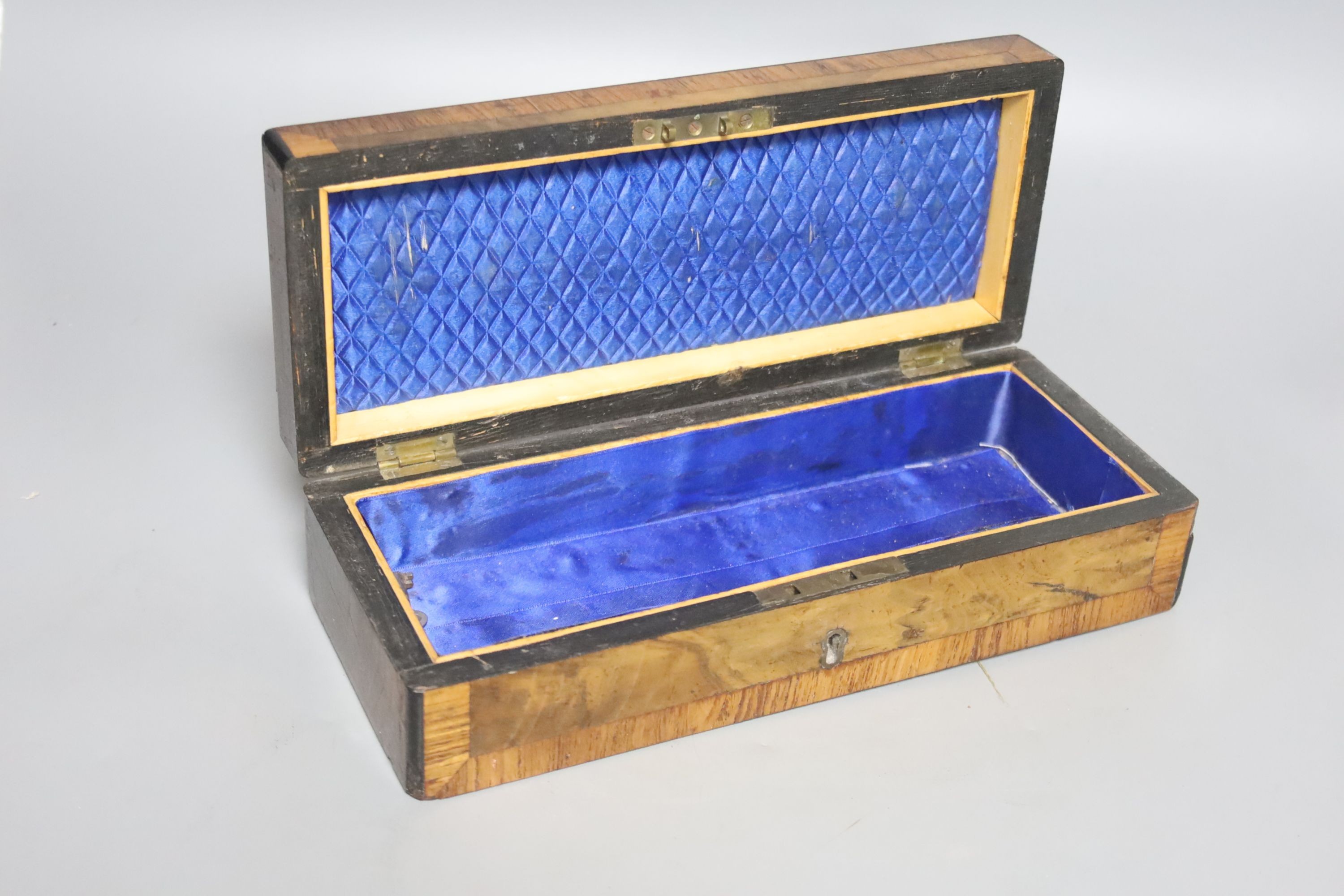 A victorian mother of pearl inset jewellery box and a glove box